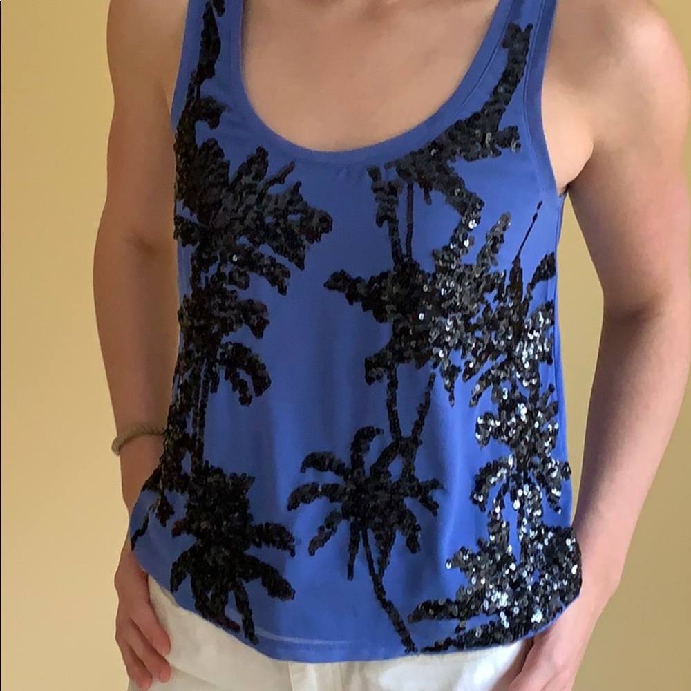 Sequin blue palm tree shirt